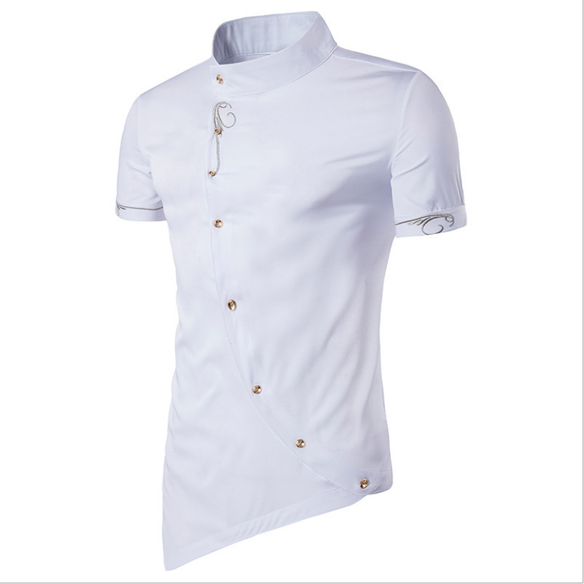Mandarin Collar Short Sleeve Embroidered Novelty Shirt 3080