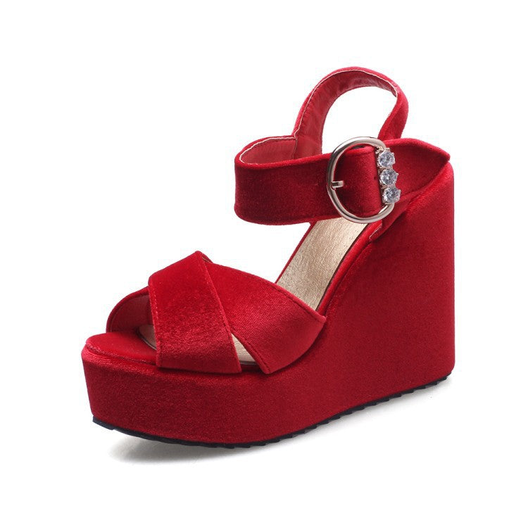 Velvet Women Platform Sandals Wedge 