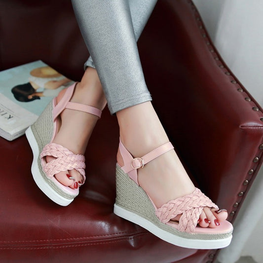 Ankle Strap Women Platform Sandals Wedge Heels Shoes for Summer 1026