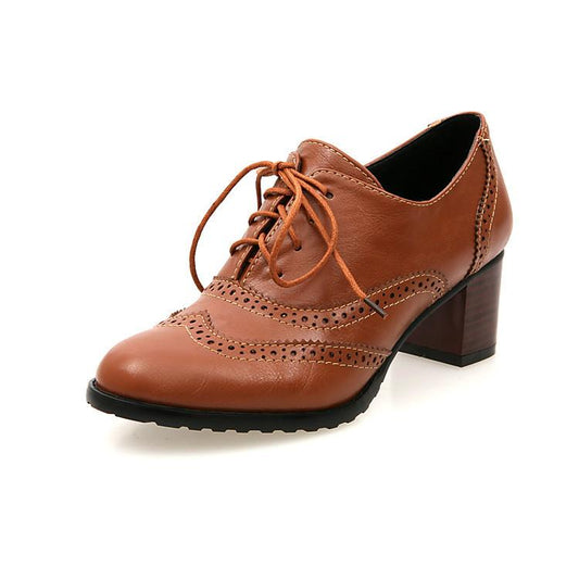 Lady Lace Up Oxford Woman Chunky Heels Shoes