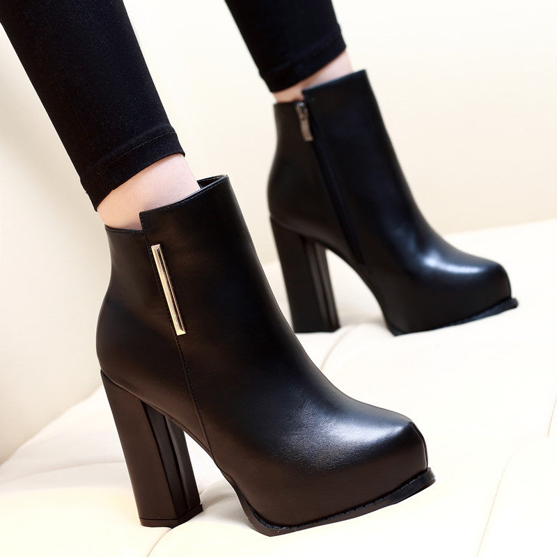 black short boots with heel