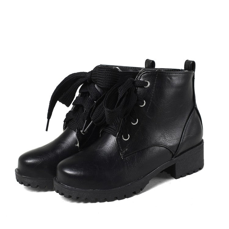 Fall and Winter Leisure Low Heel Short Boots Plus Size 33-44 Lace Up Ankle Boots Women Shoes