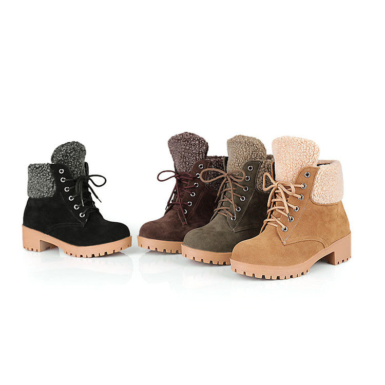 Lace Up Short Boots Casual Low Heel Plus Size Ankle Boots Women Shoes