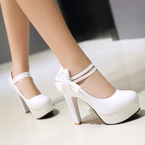 Women Bowtie High Heels Chunky Heel Platform Pumps