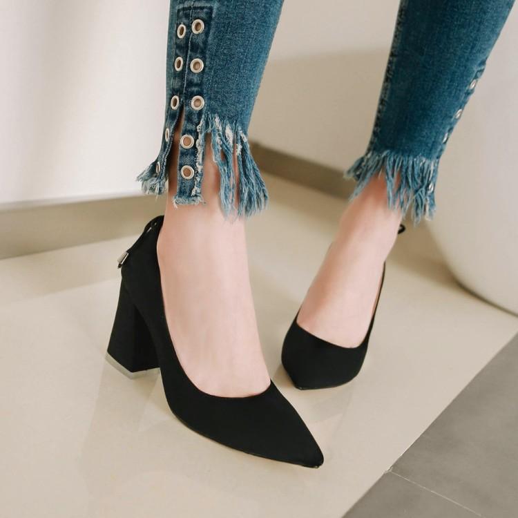 Pointed Toe Women High Heels Chunky Pumps Shoes Woman