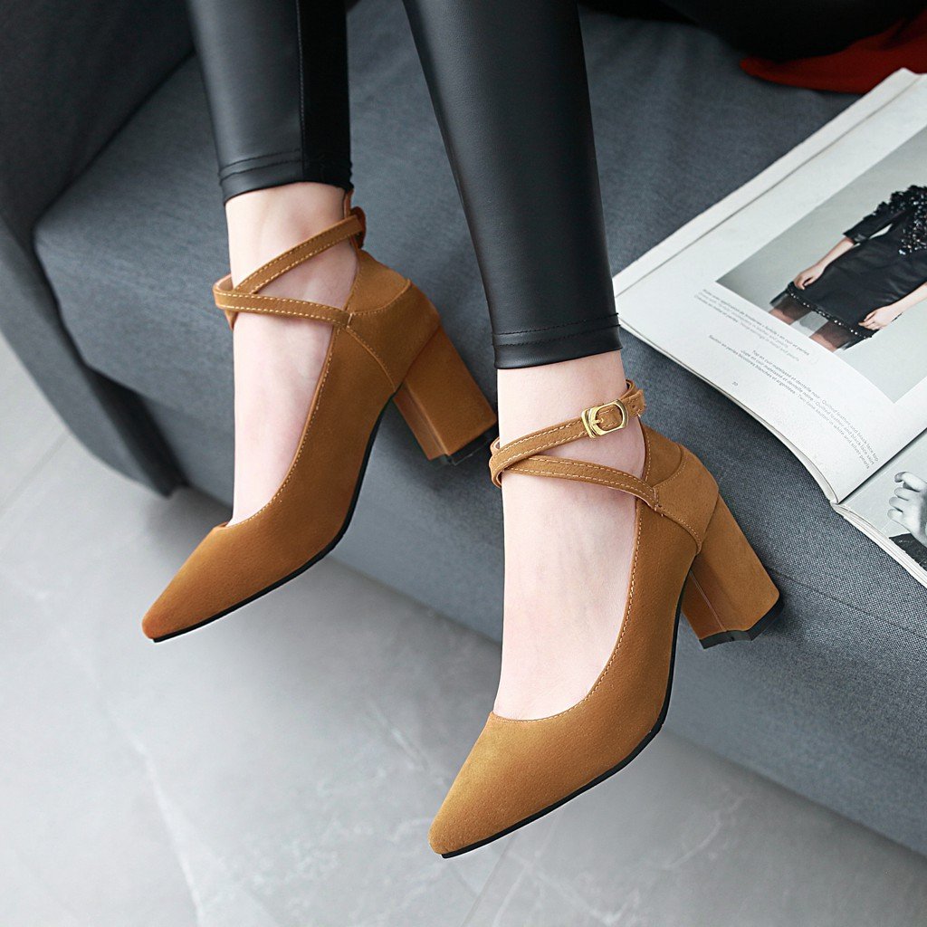 Buckle Women Chunky Heel Chunky Pumps Shoes Woman