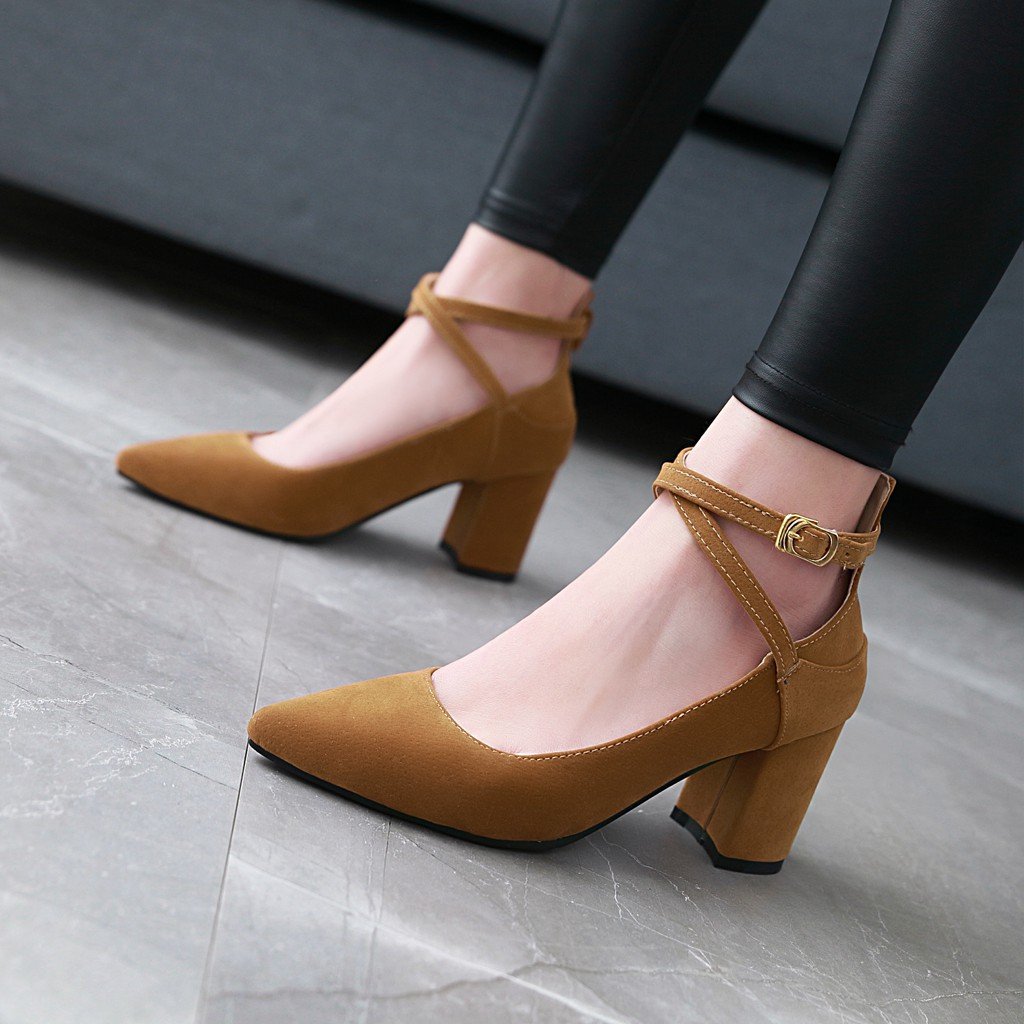 Buckle Women Chunky Heel Chunky Pumps Shoes Woman