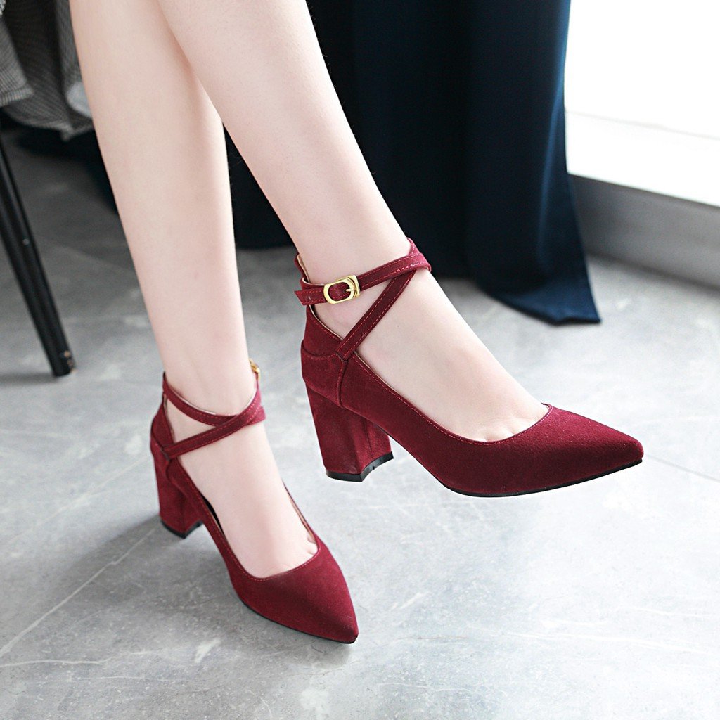 Buckle Women Chunky Heel Chunky Pumps Shoes Woman