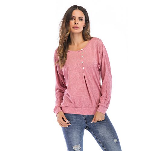 Pleated Button-down Casual Wear Spring Loose-fitting Women Sweatshirt