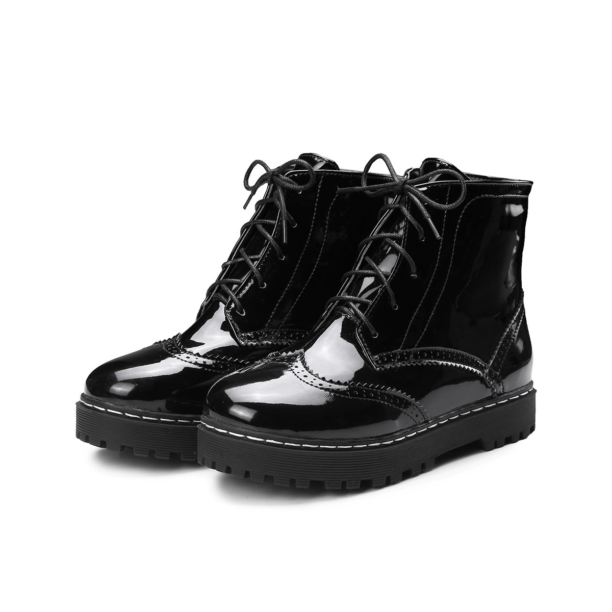 patent leather lace up ankle boots