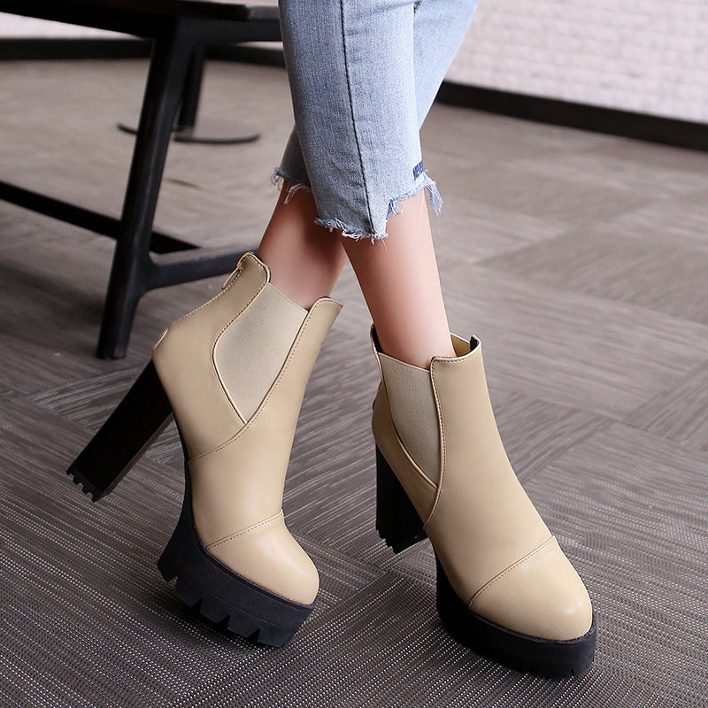 Women Shoes Winter High Heels Platform Short Boots