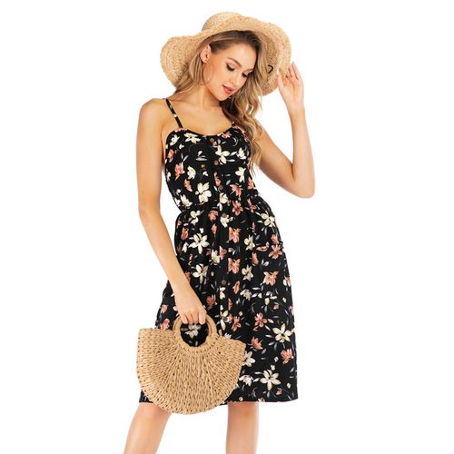 Sexy Floral Suspender Skirt Flower Print Skirt Women Dresses