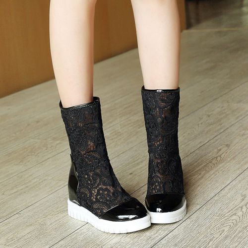 Women Hollow Out Wedges Heels Mid Calf Boots