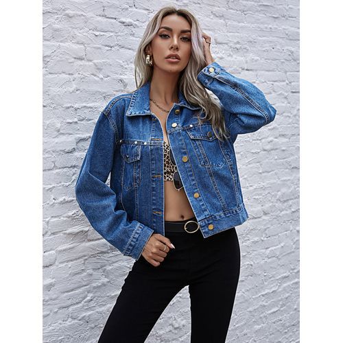 Fashion Retro Turn-down Collar Denim Short Women Jackets