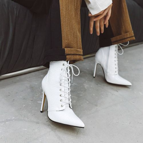 Women Stone-print Stiletto High Heel Short Boots