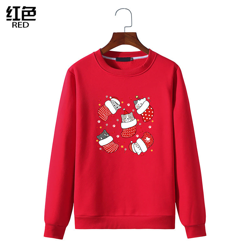 Men's Christmas Cat Print Round Neck Long Sleeve Sweatshirt