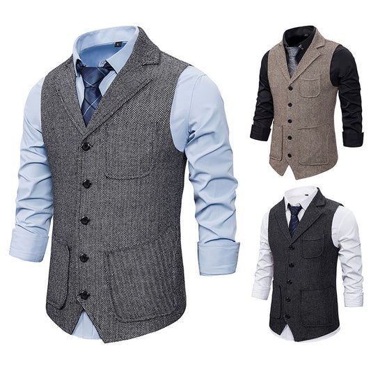 Men's Herringbone Single-breasted Lapel Waistcoat Suit Vest