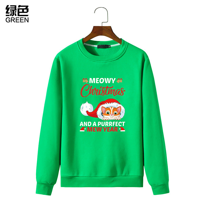 Men's Christmas Cat Print Round Neck Long Sleeve Sweatshirt