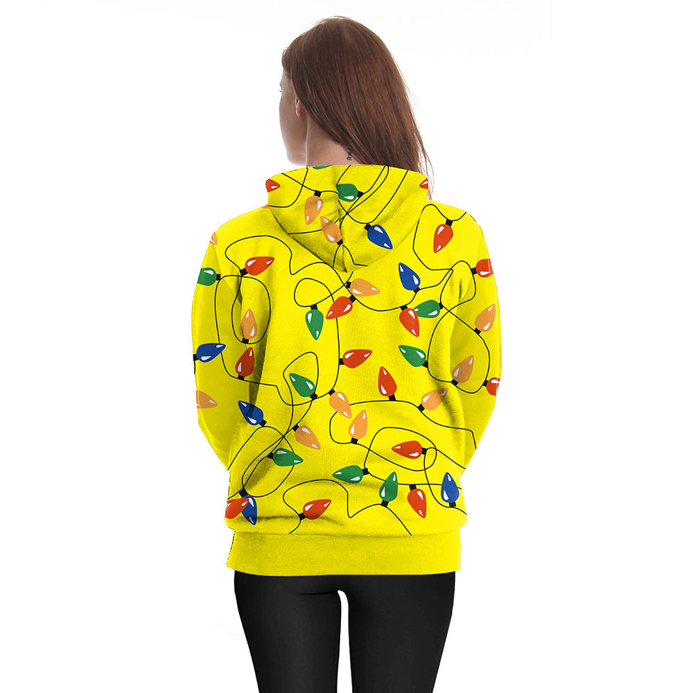 Color Lights Christmas Print Hooded Couple Sweater