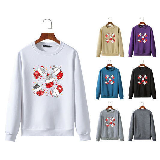 Men's Christmas Cat Print Round Neck Long Sleeve Sweatshirt