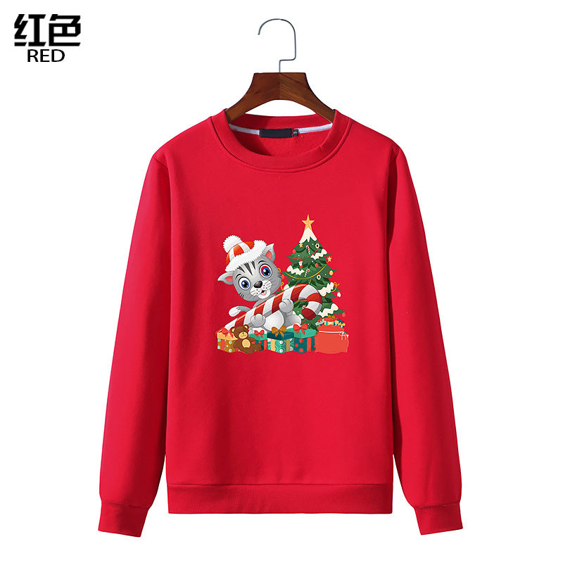 Men's Christmas Cat Print Round Neck Long Sleeve Sweatshirt