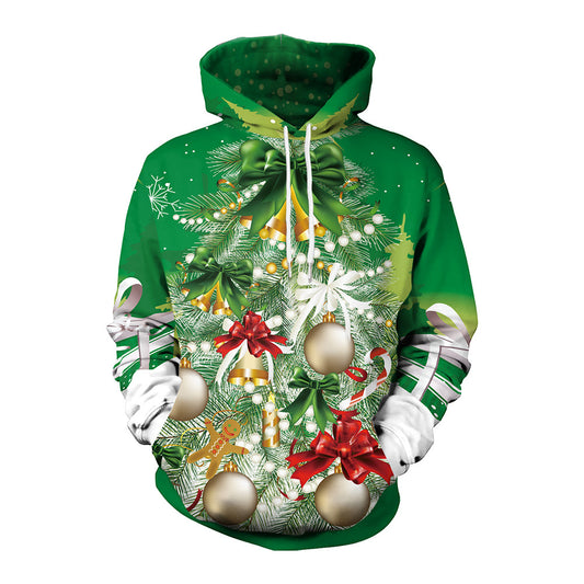 Couple Christmas Print Casual Pullover Hooded Sweater