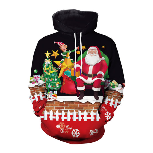 Santa Print Casual Pullover Hoodie Couple