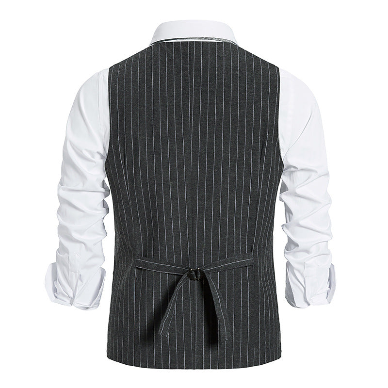 Men's Striped Single-breasted Vest Suit Waistcoat