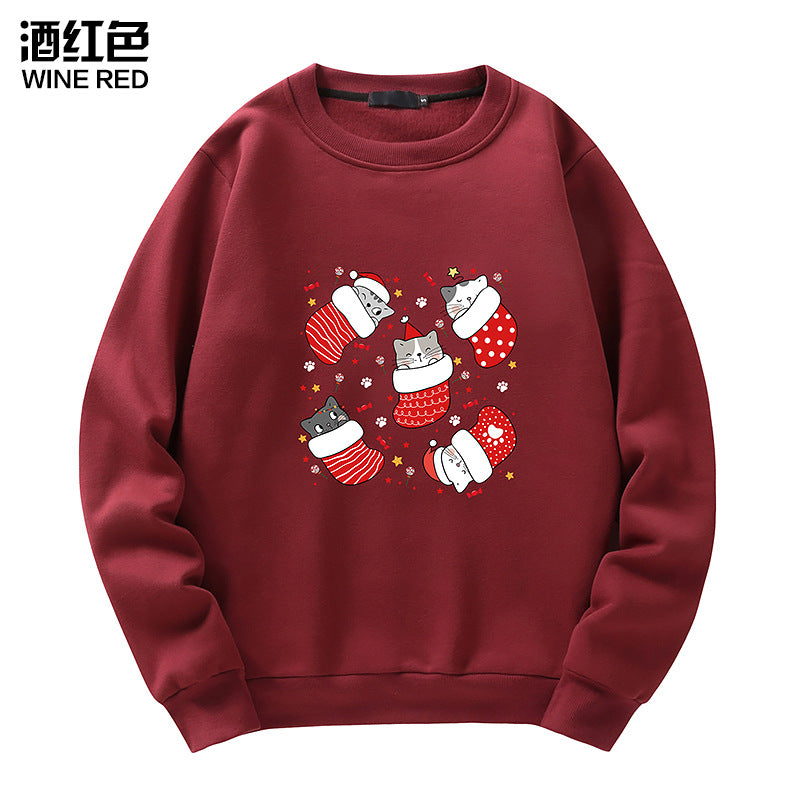 Men's Christmas Cat Print Crew Neck Sweatshirt