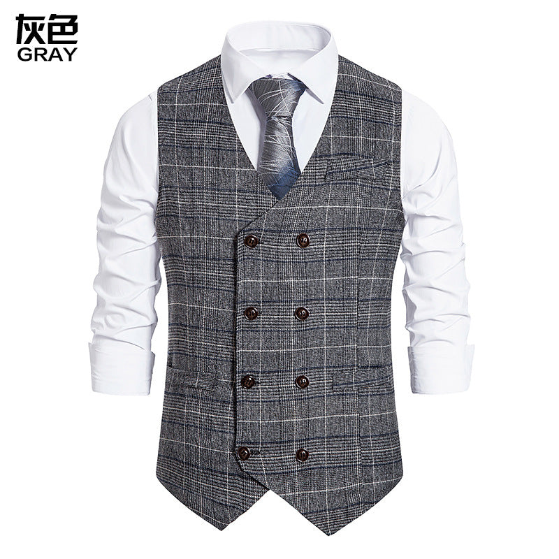 Men's Plaid Double-breasted Waistcoat Suit Retro Vest