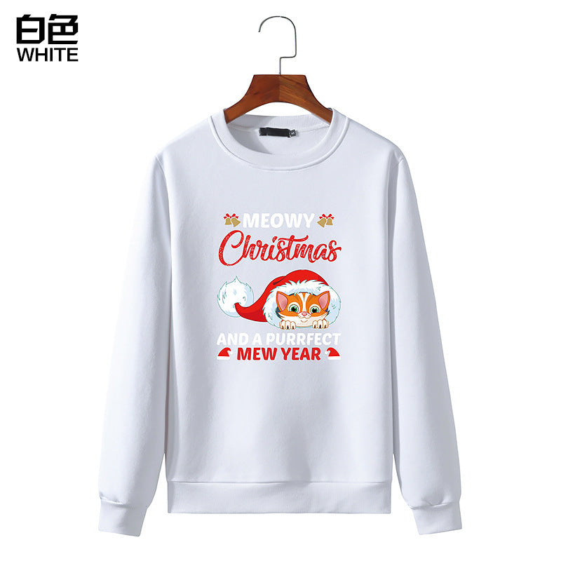 Men's Christmas Cat Print Round Neck Long Sleeve Sweatshirt