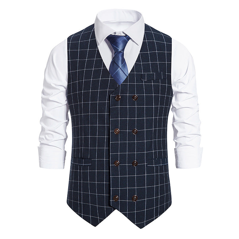 Men's Plaid Double-breasted Waistcoat Suit