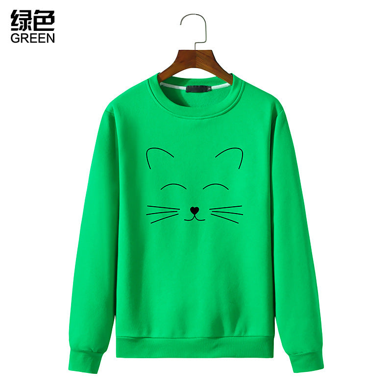 Round Neck Cat Printed Long Sleeved Sweatshirt