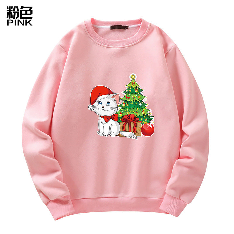 Christmas Cat Print Crew Neck Sweatshirt