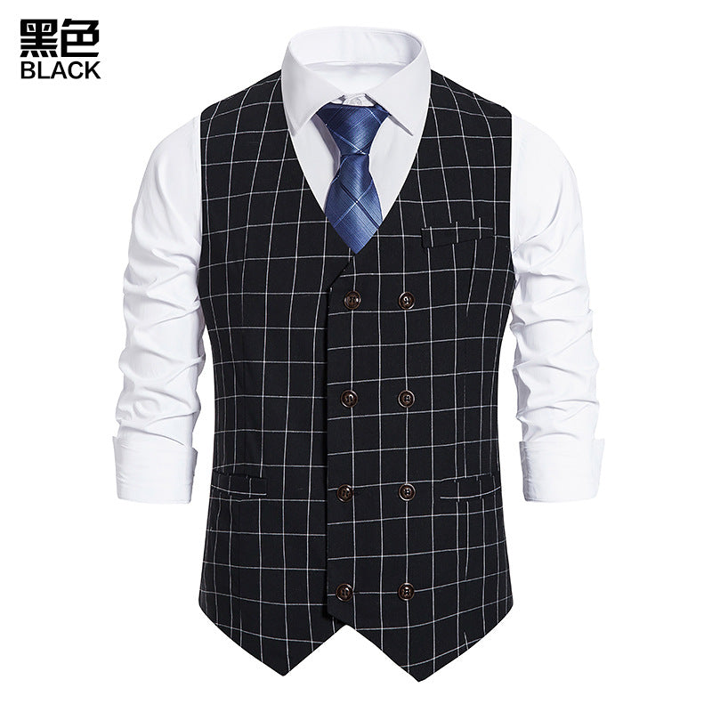 Men's Plaid Double-breasted Waistcoat Suit