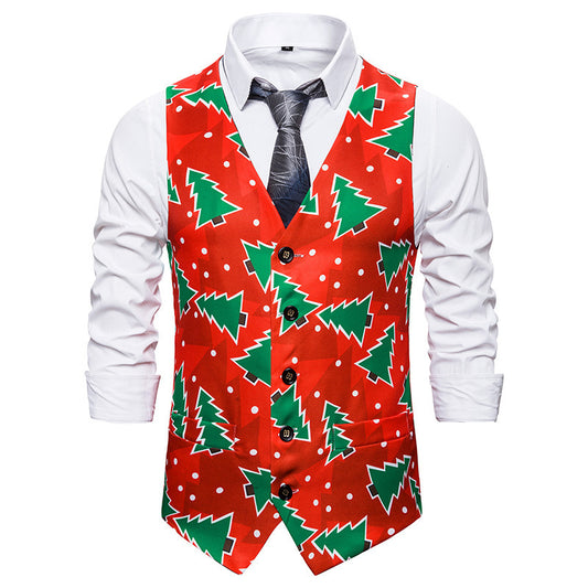 Men's 3D Christmas Tree Print Christmas Vest Waistcoat