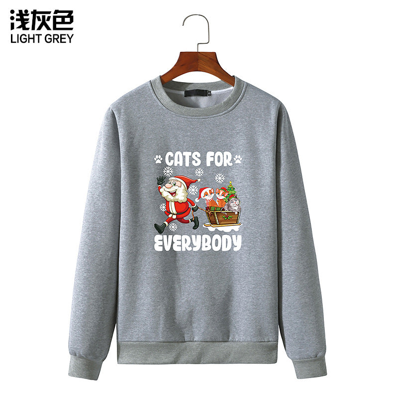 Christmas Cat Print Round Neck Long Sleeve Sweatshirt