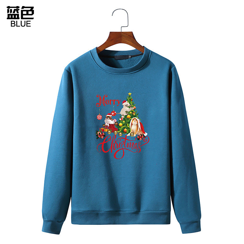 Men's Christmas Cat Print Round Neck Long Sleeve Sweatshirt