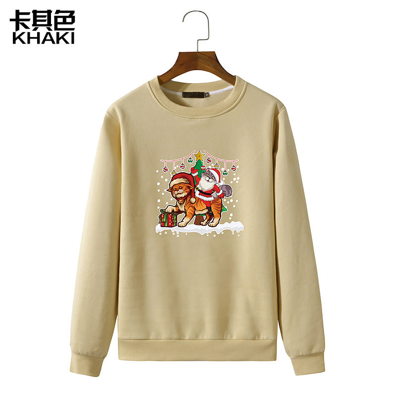 Men's Christmas Cat Print Round Neck Long Sleeve Sweatshirt