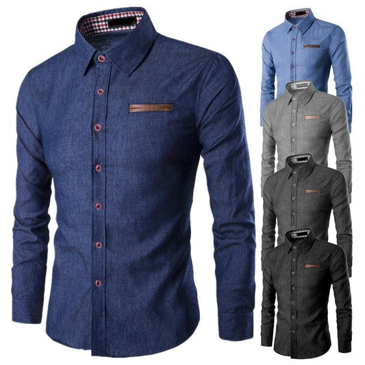 Stand Collar PU Leather Men Long Sleeve Shirt  6180