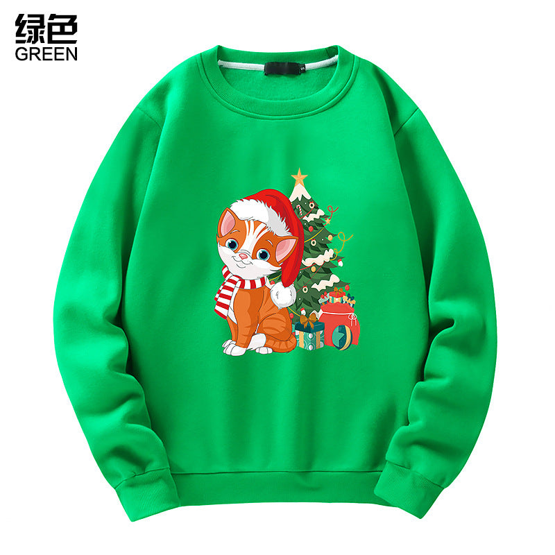 Men's Christmas Cat Print Crew Neck Sweatshirt