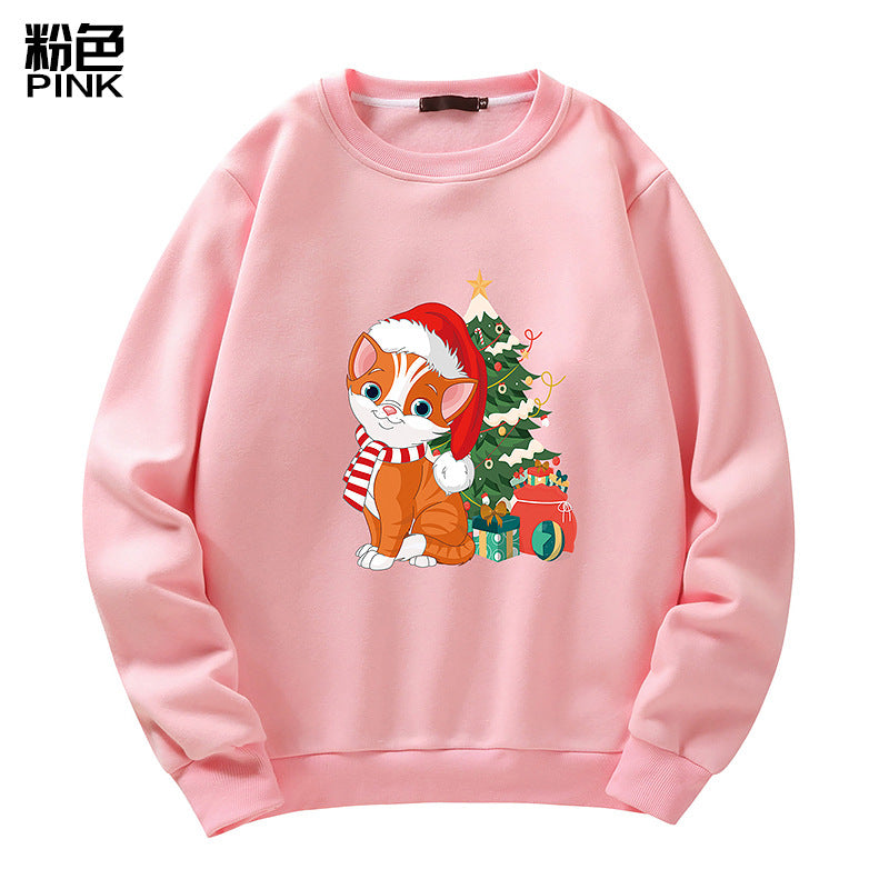 Men's Christmas Cat Print Crew Neck Sweatshirt