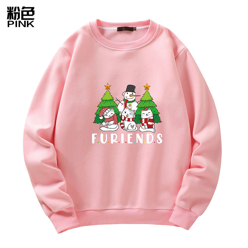 Men's Christmas Cat Print Crew Neck Sweatshirt