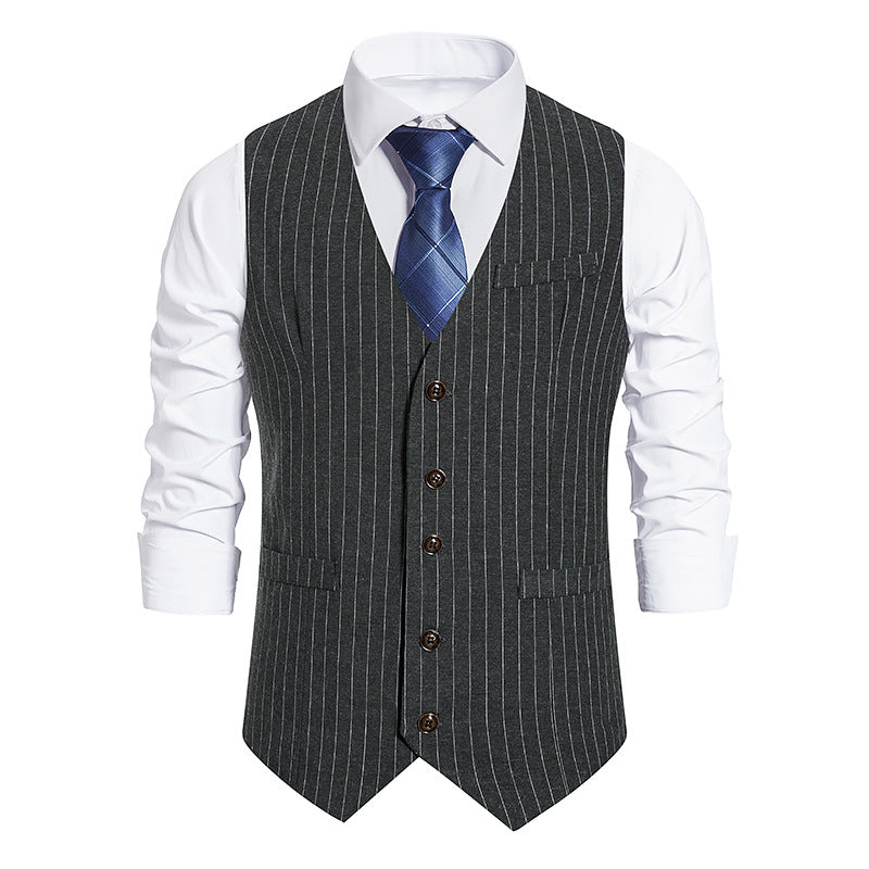Men's Striped Single-breasted Vest Suit Waistcoat