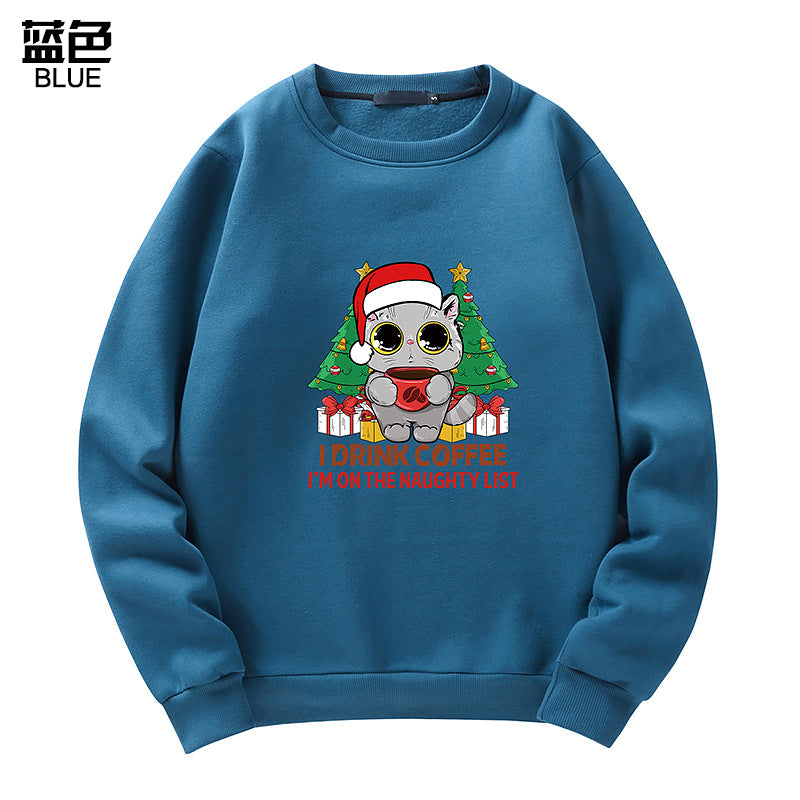 Men's Christmas Cat Print Crew Neck Sweatshirt