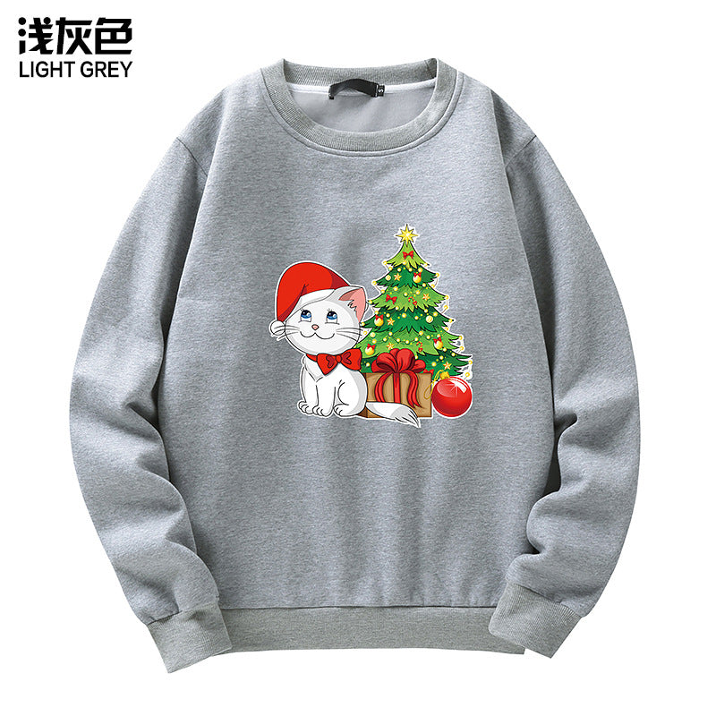 Christmas Cat Print Crew Neck Sweatshirt