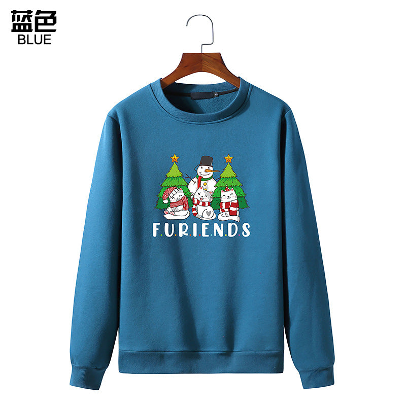 Men's Christmas Cat Print Round Neck Long Sleeve Sweatshirt