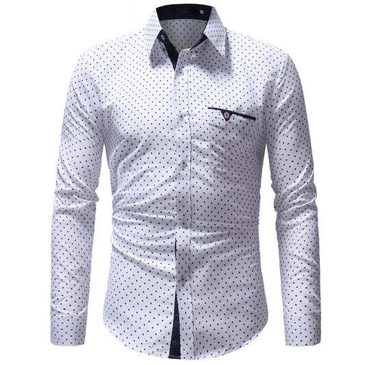 Casual Slim Fit Lattice Turn Down Collar Long Sleeve for Male 2263