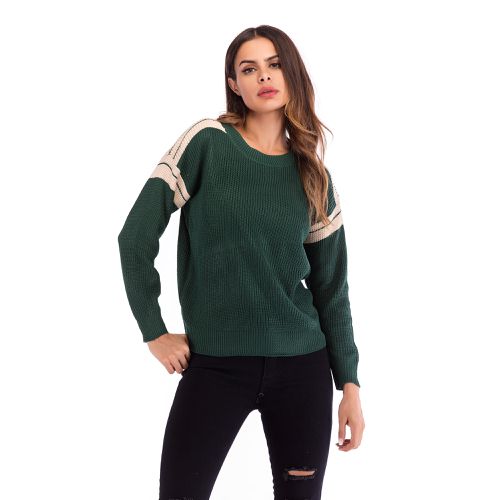Color Matching Long Sleeve Casual Sweater Women's Spring Loose Round Neck Versatile T-shirt