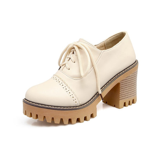 Lace Up Chunky High Heel Oxford Shoes for Women 4594